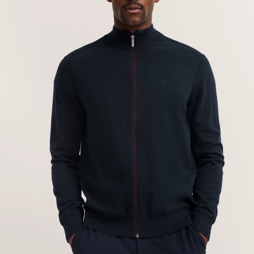 Bugatti Cardigan with zip and stand-up collar in navy